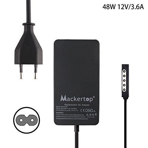 Mackertop, alimentatore di ricambio per Microsoft Surface Pro 2, Surface Pro e Surface RT, 12 V 3,6 A 48 W, con connettore di ricarica USB da 5 V/1 A, adatto per i modelli 1536 e 1512, spina EU