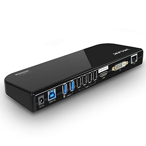 WAVLINK Docking Station Universale per Laptop USB 3.0 per Windows (Doppio Monitor: HDMI e DVI/HDMI/VGA, Gigabit Ethernet, Audio, 6 Porte USB) - Orizzontale