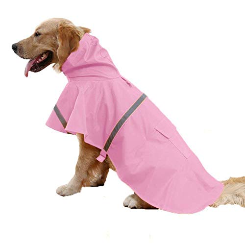 Ducomi Neon - Impermeabile Cane Taglia Piccola, Media e Grande - Mantella Pioggia per Cani con Chiusura Velcro e Tasca - Cappotto con Fascia Riflettente e Cappuccio Regolabile (Pink, XL)