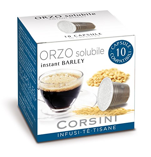 Caffè Corsini Orzo Solubile Capsule, Compatibili Nespresso, il Caffè Espresso Privo Naturalmente di Caffeina, dal Sapore Delicato e Persistente,12 Confezioni da 10 Capsule