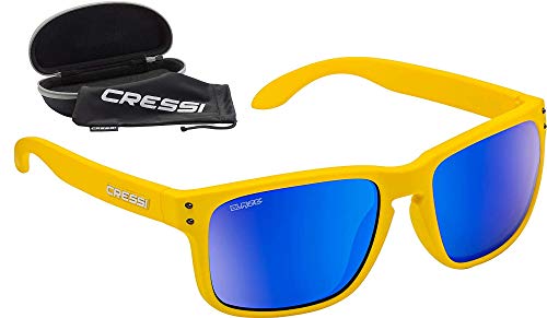 Cressi Blaze Sunglasses Occhiali da Sole con Lenti HTC Polarizzate e Idrorepellenti, Unisex Adulto, Giallo Sunflower/Lenti Specchiate Blu