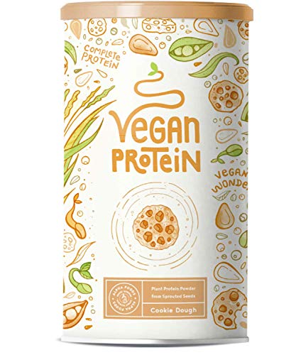 Proteine Vegane | COOKIE DOUGH | Proteine vegetali di soia, riso e piselli germogliati, semi di lino, amaranto, semi di girasole, semi di zucca | 600 g in polvere con aroma naturale a Cookie dough