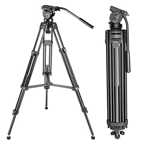 Neewer 10087146 Trepiedi in Lega di Alluminio con Testa a Sfera Orientabile 360° per Fotocamere DSLR e Videocamere, Piastra a Sgancio Rapido, 155 cm