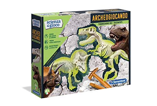 Clementoni- Archeogiocando T-Rex & Triceratopo, Multicolore, 13984