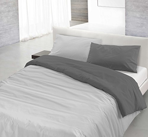 Italian Bed Linen Natural Color Parure Copripiumino con Sacco e Federa, 100% Cotone, Grigio Chiaro/Fumo, a una Piazza e Mezza, 200 x 200 cm, 2 Unità