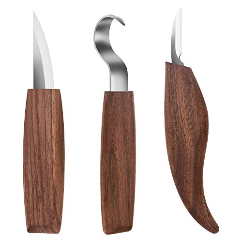 3pcs Coltello da Intaglio in Legno per Affilare e la Lavorazione del Legno, per Intagliare Cucchiai Ciotole Tazze e Altri Mestieri, per Principianti e Professionisti Scultori, Wood Carving Tools