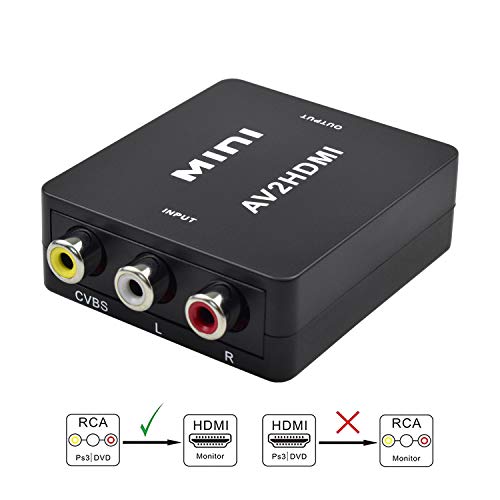 Adattatore da RCA a HDMI, Keyixing 1080P Mini RCA CVBS-AV/HDMI per PAL/NTSC con cavo di ricarica USB per PC portatile Xbox PS4 PS3 TV STB VHS Videoregistratore DVD