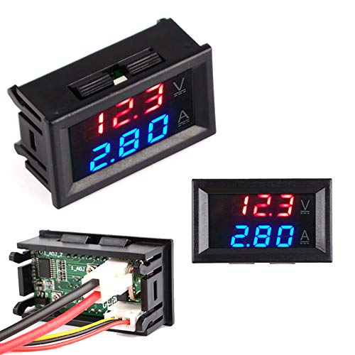 Voltmetro Misuratore Amperometro CC 100V 10A LED Doppio Display (Rosso + blu; 10A) [Classe di efficienza energetica A]