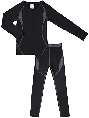 HAINES Bambini Biancheria Intima Termica Set Ragazzo Ragazza Base Layer Intimo Termico Sci per Palestra Ciclismo Calcio Corsa Noir Gr.158-164