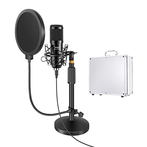 Neewer Kit 192KHz/24Bit Plug & Play Microfono Cardioide a Condensatore & Stand con Base Rotonda, Filtro Pop & Supporto Anti-vibrazione & Valigetta, per YouTube Registrazioni di Giochi Podcast