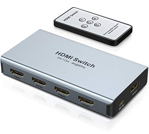 Switch HDMI 4K 60hz 5 in 1 out, Wenter Sdoppiatore HDMI 5 Ingressi 1 Uscita in Alluminio con Telecomando IR per PS4, PS3, Xbox, Laptop, PC