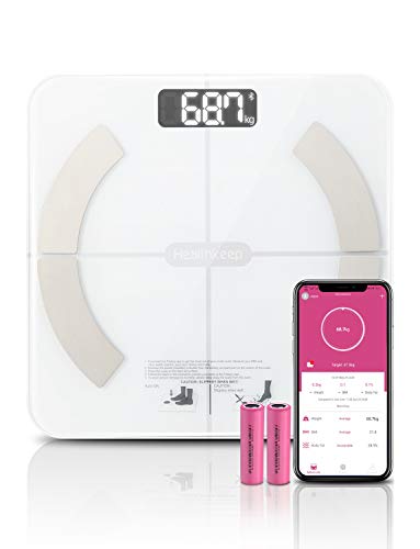 Bilancia Pesapersone Digitale Bluetooth Bilancia Impedenziometrica Intelligente Pesa Persona Wireless 13 Indici di Misurazione Massa Grassa, Massa Magra e Metabolismo Basale, IOS e Android, 180Kg,