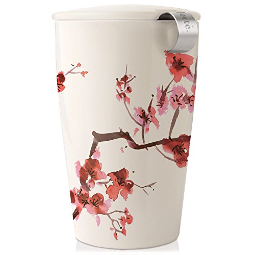 Tea Forte Kati Cup Tazza da infusore da tè in ceramica con cestino e coperchio per ripiani, Fiori Di Ciliegio
