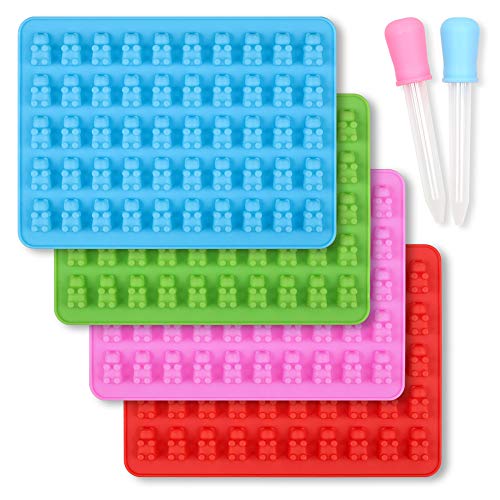HomEdge - Set di 4 stampi in silicone antiaderenti per alimenti, con 2 contagocce blu, rosso, verde e rosa