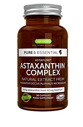Pure & Essential Astaxantina Naturale, Complesso Antiossidante di AstaPure da 42 mg, con luteina e zeaxantina, vegan, 90 capsule