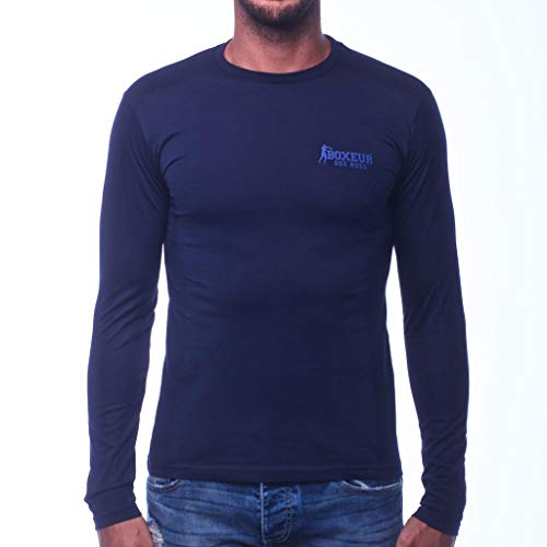 BOXEUR DES RUES T-Shirt A Manica Lunga con Logo sul Retro Uomo, Navy, XS