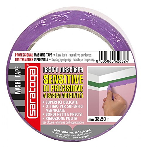 PROFESSIONAL MASKING TAPE MM 25X50 MT SARATOGA - NASTRO MASCHERA SENSITIVE DI PRECISIONE A BASSA ADESIVITA' - SUPERFICI DELICATE, OTTIMO PER SUPERFICI VERNICIATE.