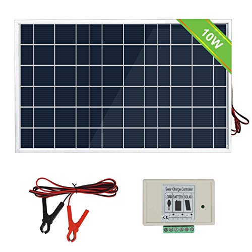 ECO-WORTHY Kit per sistema Pannello Solare da 10 Watt: 1 Modulo Solare da 10 W 12 V con Controllore di Carica da 3 A, cavi di batteria e caricatore di batteria da 12 Volt per Camper o Barca