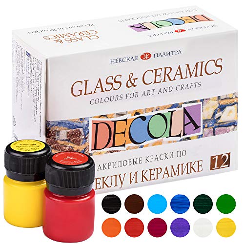 Decola Set 12 Colori Per Porcellana | 12x20 millilitri Pittura Acrilica Per Dipingere Permanente Per Porcellana E Vetro | Realizzati Da Neva Palette
