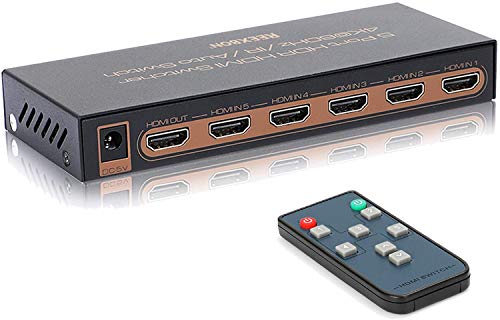 HDMI Switch 4k, REEXBON HDMI Matrix Switch 4K 60Hz HDMI Interruttore 5 Ingressi 1 Uscita Switcher HDMI Supporta 4K 1080P 3D UHD Commutatore HDMI Automatico per TV Blu-Ray PS3 PS4 Xbox 360