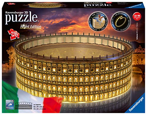 Ravensburger- Colosseo Night Edition 3D Puzzle, Multicolore, 32 x 26 x 10 cm, 11148