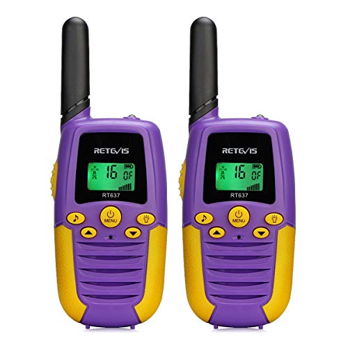 Retevis RT637 Walkie Talkie Bambini,Giocattoli per 3-12 Ragazzi, , VOX Torcia Elettrica, Facile Utilizzo, Walky Talky Regalo per Adventura Esterna, Campeggio, Escursionismo (Viola, 1 Coppia)