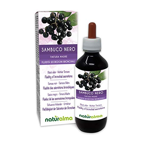 Sambuco nero (Sambucus nigra) fiori e frutti Tintura Madre analcoolica NATURALMA | Estratto liquido gocce 200 ml | Integratore alimentare | Vegano