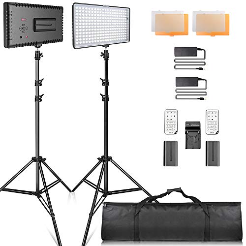 SAMTIAN Faretto LED Kit di Illuminazione, Video Luce 240 pezzi 3200 / 5600K Studio Pannello Set Lighting Dimmerabile Professionale con 2M supporto, Batterie e Caricabatterie per la Fotografia, Video