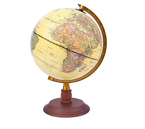 Exerz 20cm Mappamondo Antico con Supporto in Legno - Mappa Inglese - Globo Girevole Vintage Decorative/Educazione/Geografica/Moderna - Diametro 20 cm