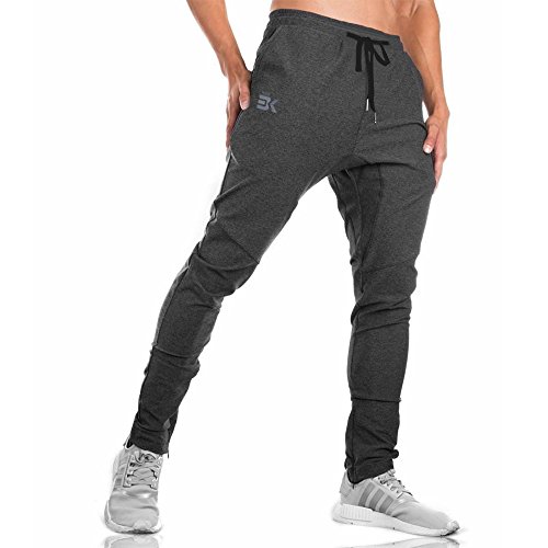 Brokig - Pantaloni da ginnastica da uomo, stile casual, vestibilità slim fit, adatti per la corsa, con doppie tasche Grigio. M