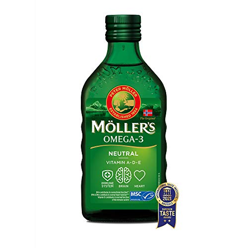 Moller’s ® | Olio di fegato di merluzzo Omega 3 | Integratori alimentari di omega-3, 6, 9 con EPA, DHA, vitamine A, D ed E | Superior Taste Award | Marchio esistente da 166 anni | Neutro | 250 ml