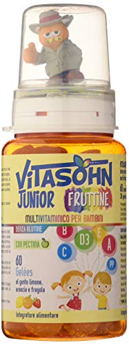 Vitasohn Junior Fruttine 60 Caramelle Gelée - Integratore alimentare multivitaminico per bambini con pectina al gusto di limone, arancia e fragola - NO Glutine
