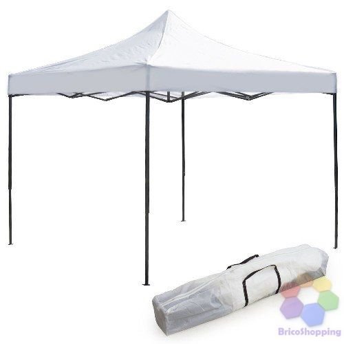 GAZEBO 3X3 BIANCO IMPERMEABILE TOP SPLAMATO PVC AUTOMATICO APERTURA FISARMONICA RAPIDA