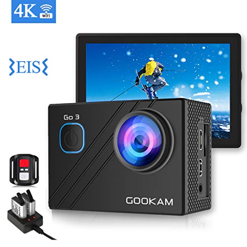 GOOKAM Action Cam 4K 20MP WiFi EIS Videocamera Subacquea 40M Impermeabile Sports Cam con Microfono Esterno Telecomando 2x1200mA batterie e Accessori