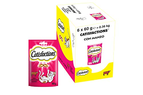 Catisfactions Snack per Gatto, Appetitoso Manzo, 6 Confezioni da 60 g