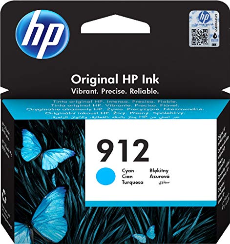 HP 912, 3YL77AE, Cartuccia Originale Standard, 315 Pagine, Compatibile con Stampanti a Getto di Inchiostro OfficeJet Pro Serie 8010 e 8020, Ciano