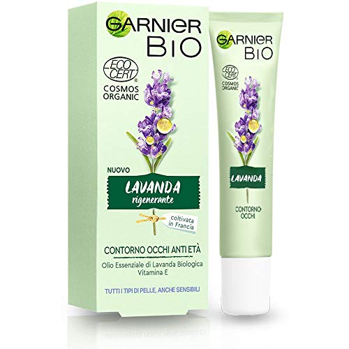 Garnier Bio Crema Contorno Occhi Naturale Bio Lavanda Rigenerante, Contorno Occhi Anti-età, Formula alla Lavanda, 15 ml, Confezione da 1