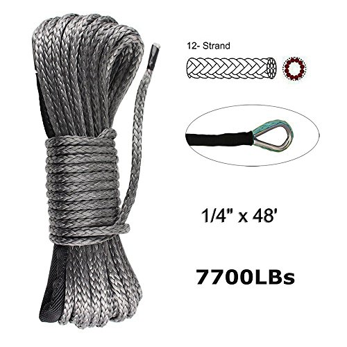 Cavo sintetico per verricello,Synthetic Winch Line Cavo Corda 5mm x 15m, con Fodero Universale per verricello ATV UTV 4 x 4 Offroad Dyneema SK78, Resistenza alla Rottura 3.719,5 Kilogram, Grigio