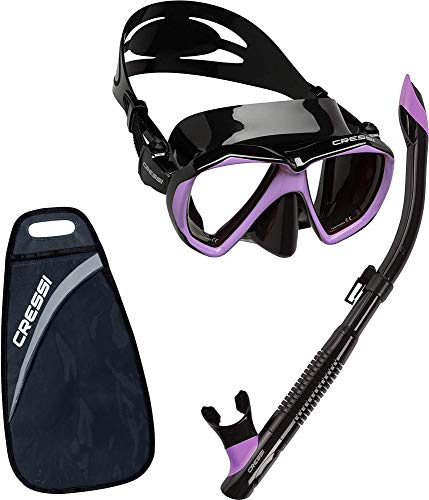 Cressi Ranger & Dry, Set Maschera per Snorkeling Unisex Adulto, Nero/Lilla