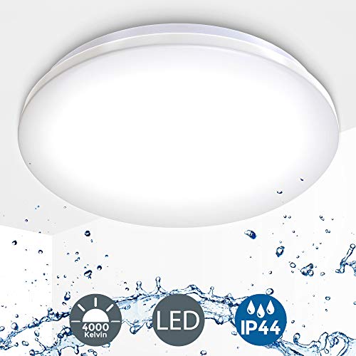 Plafoniera LED, lampada da soffitto o parete per bagno, luce bianca naturale 4000K, LED integrati 12W, 1200Lm, Ø29cm, lampadario resistente agli schizzi d’acqua IP44, plafoniera moderna, plastica 230V