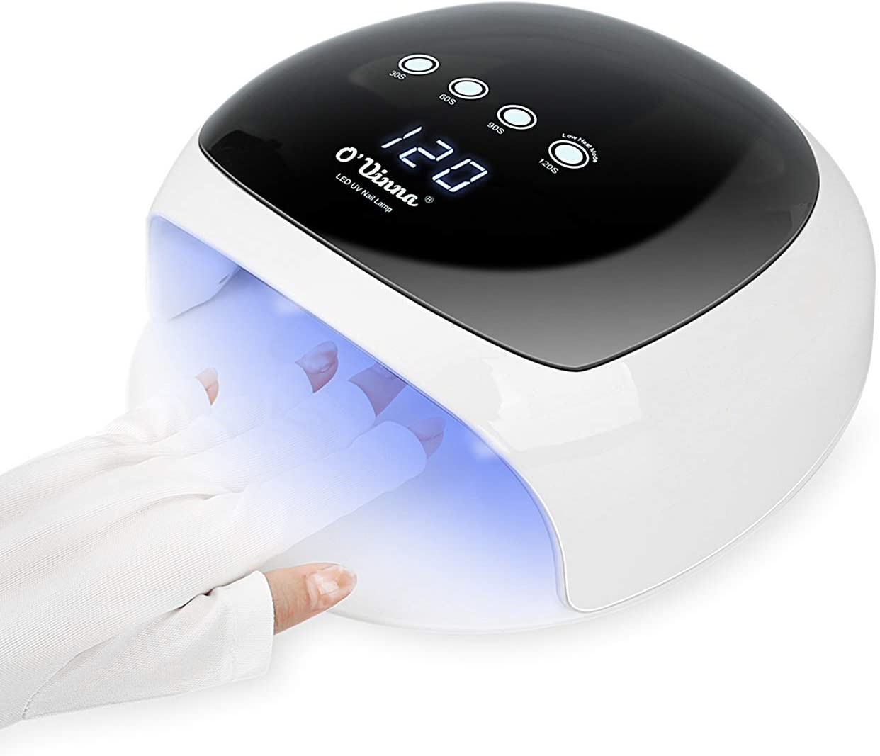 O'Vinna Lampada Unghie UV LED da 52W per Manicure/Pedicure con Automatico Sensore, 4 Timers da 30/60/90/120S, Display LCD (Guanti Anti-UV Offerti)