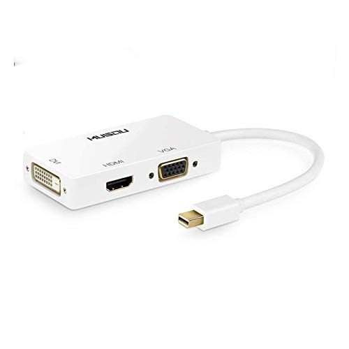 Musou Mini DisplayPort to HDMI + VGA +DVI Convertitore Full HD 1080P Adattatore 3 in 1 PC Contatti Placcati Oro (Bianco)