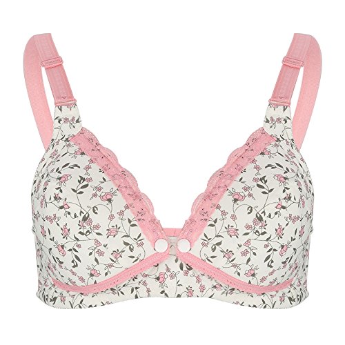 Reggiseno Allattamento al Seno, Apertura Frontale No Anello Acciaio Traspirante Cotone Reggiseni Allattamento Alimentazione Infantile Biancheria Intima Maternità per Donna in Gravidanza (36/80-Pink)