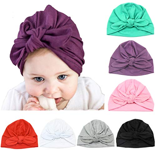 7/8 PCS Bambini Baby Bohemian Turban Fasce Super Soft Cotton Cute Turban Knot Caps (7 PCS Hat # 4)