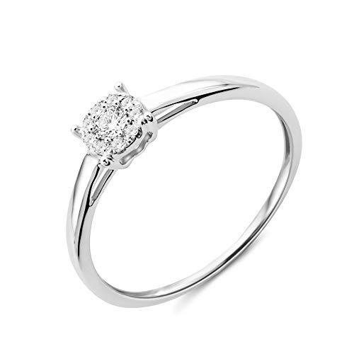 Miore - Anello di fidanzamento da donna in oro bianco 375 a 9kt e diamanti brillanti da 0,10 kt e Oro bianco, 56 (17.8), cod. MF9038R6
