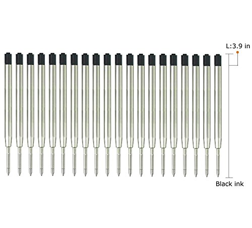 MengRan Ricariche per penna a sfera, per penne Parker e penna tattica, dalla punta media, in metallo, con inchiostro nero, da 9,9 cm, confezione da 20