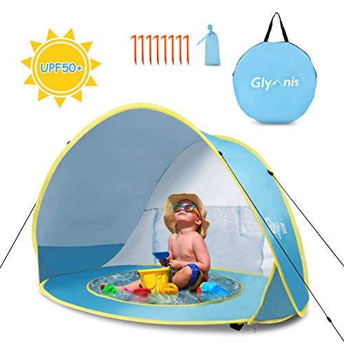 Glymnis Tenda da Spiaggia Bambini Pop Up con Mini Piscina Tenda per Neonati Pieghevole Portatile Protezione Solare UPF 50+,Blu