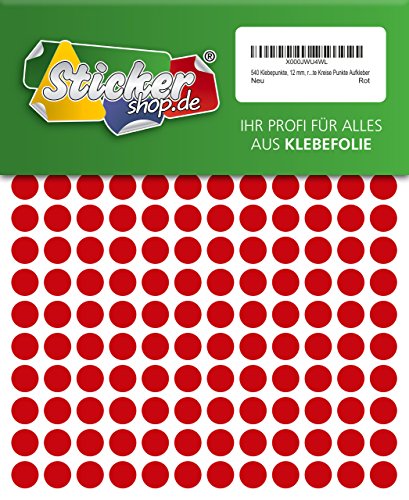 540 Sticky Dots, 12 mm, rosso, in pellicola di PVC resistente alle intemperie, codifica, puntini cerchi adesivi