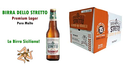Sicilia Bedda- Birra dello Stretto Premium Lager - Puro Malto - 24 Bottiglie da 33 Cl. - LA VERA BIRRA SICILIANA