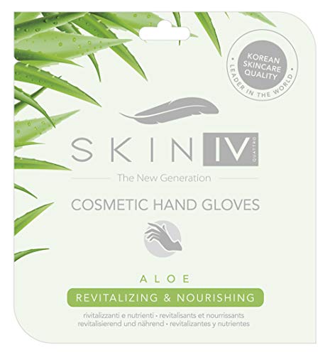 Skin IV Guanti Cosmetici con Aloe, Burro di Karitè e Olio di Jojoba, Nutrienti e Rivitalizzanti, Mono Uso, Maschera Mani - 2 pezzi